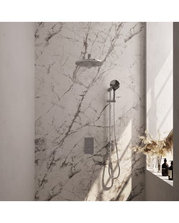 BRAUER Chrome Edition thermostatische inbouw regendouche 3-weg omstelling SET 44 met 30 cm douchekop en rechte muurarm en 3-standen handdouche en doucheslang en geïntegreerde glijstang chroom
