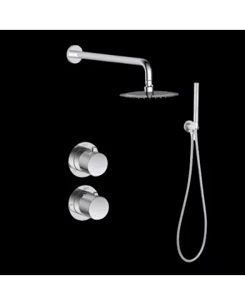 Sani DeLuxe Doucheset inbouw met box thermostaat, muurbevestiging / afwerkringen / douchekop 30 cm rond Chroom met geribbeld knop