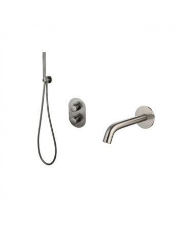 Sani DeLuxe Badset inbouw met box thermostaat, muurbevestiging / doucheslang, staafhanddouche rond Gun Metal
