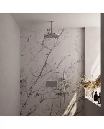 BRAUER Chrome Edition thermostatische inbouw regendouche met drukknoppen SET 54 met 30 cm douchekop en plafondarm en staaf handdouche en doucheslang en wandaansluitbocht chroom