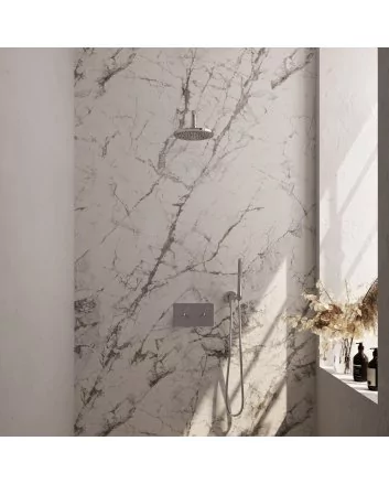 BRAUER Chrome Edition thermostatische inbouw regendouche met drukknoppen SET 51 met 20 cm douchekop en gebogen muurarm en staaf handdouche en doucheslang en wandaansluitbocht chroom