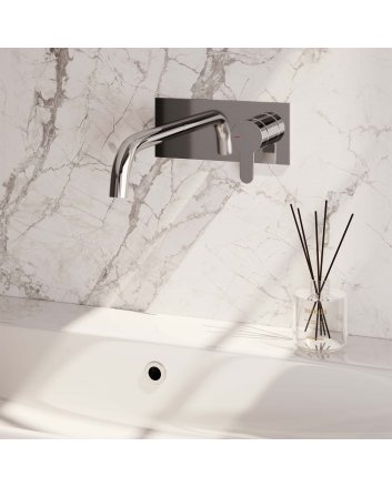 BRAUER Chrome Edition inbouw wastafelmengkraan met gebogen uitloop en afdekplaat model D1 chroom