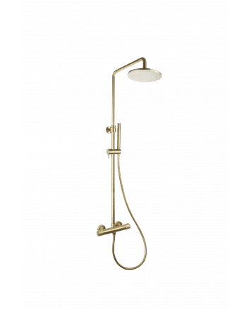 Sani DeLuxe Doucheset opbouw thermostatisch (in hoogte verstelbaar) rond Goud Geborsteld met geribbeld knop douchekop 30 cm