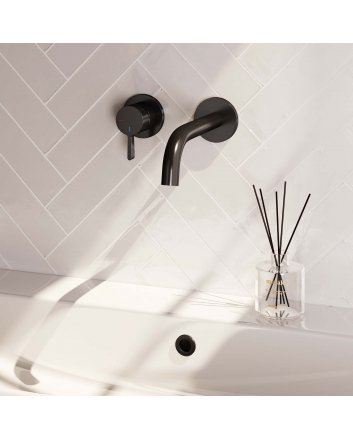 BRAUER Black Edition inbouw wastafelmengkraan met gebogen uitloop en rozetten model E2 mat zwart