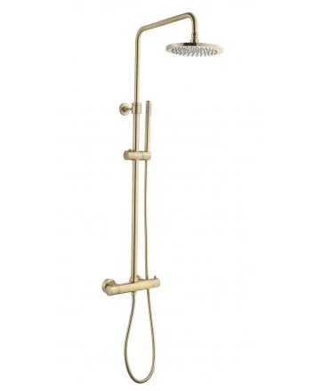 Sani DeLuxe Doucheset opbouw thermostatisch (in hoogte verstelbaar) rond Goud Geborsteld douchekop 30 cm