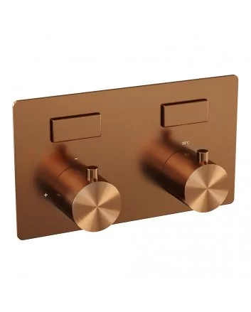 BRAUER Copper Edition thermostatische inbouw badkraan met drukknoppen SET 04 met badvulcombinatie en 3-standen handdouche en doucheslang en wandaansluitbocht koper geborsteld PVD