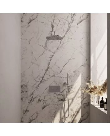 BRAUER Chrome Edition thermostatische inbouw regendouche met drukknoppen SET 52 met 30 cm douchekop en gebogen muurarm en staaf handdouche en doucheslang en wandaansluitbocht chroom