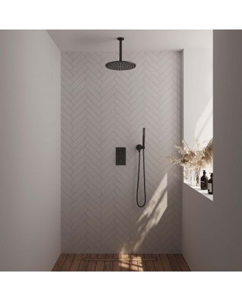 BRAUER Black Carving thermostatische inbouw regendouche 3-weg omstelling SET 30 met 30 cm douchekop en plafondarm en staaf handdouche en doucheslang en wandaansluitbocht mat zwart