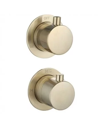 Sani DeLuxe Doucheset inbouw met box thermostaat, muurbevestiging / afwerkringen / douchekop 25 cm rond Goud Geborsteld
