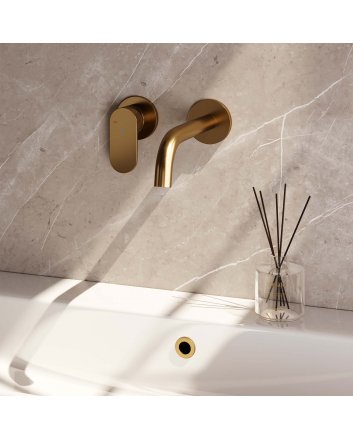 BRAUER Gold Edition inbouw wastafelmengkraan met gebogen uitloop en rozetten model C2 goud geborsteld PVD
