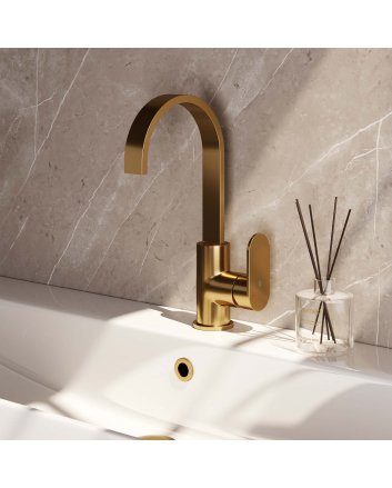 BRAUER Gold Edition hoge opbouw wastafelmengkraan met draaibare platte uitloop model C goud geborsteld PVD