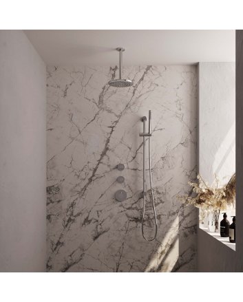 BRAUER Chrome Carving thermostatische inbouw regendouche SET 17 met 20 cm douchekop en plafondarm en staaf handdouche en doucheslang en geïntegreerde glijstang chroom