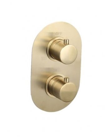 Sani DeLuxe Badset inbouw met box thermostaat, muurbevestiging / doucheslang, staafhanddouche rond Goud Geborsteld