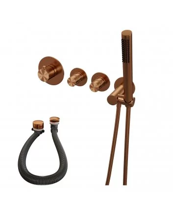 BRAUER Copper Edition thermostatische inbouw badkraan SET 01 met badvulcombinatie en staaf handdouche en doucheslang en wandaansluitbocht koper geborsteld PVD