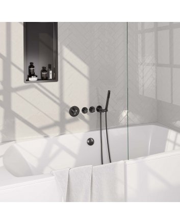 BRAUER Gunmetal Edition thermostatische inbouw badkraan SET 01 met badvulcombinatie en staaf handdouche en doucheslang en wandaansluitbocht gunmetal geborsteld PVD