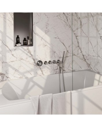 BRAUER Brushed Edition thermostatische inbouw badkraan SET 01 met uitloop en staaf handdouche en doucheslang en wandaansluitbocht RVS geborsteld PVD